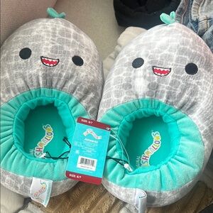 Shark Slippers with Teal Accents